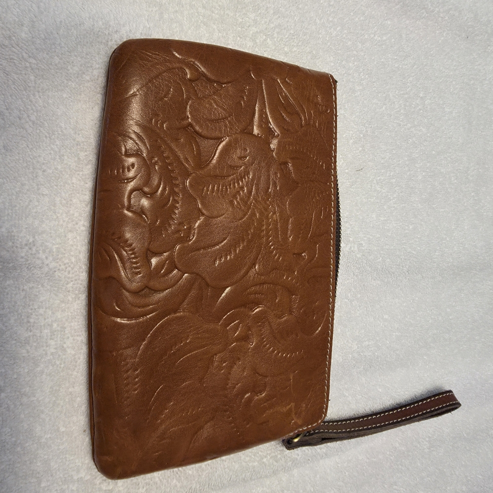 Patricia Nash Brown Embossed Leather Wristlet